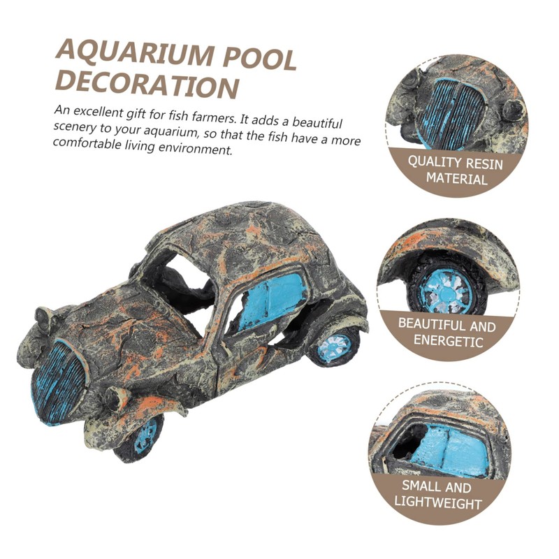 SUPVOX Aquarium Car Wreck Decoration Creative Resin Fish Tank Ornament