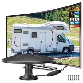 RV TV Antenna for Camper, Outdoor Smart Tv RV Antenna Roof Mount, 360° Omni-Directional Reception Long Range Digital 4K 1080P HDTV Antenna for RV Trailer, Campervan, Truck – 16.4 FT Cable - Uhf & VHF