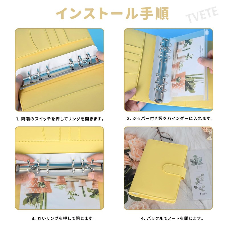 TVETE Money Binder Magnetic Closure Loose Leaf Wallet A6 Binder