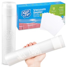 XupZip™ Vacuum Sealer Bags | 5 Bone Guards, Write On Panel With Extra Meter | 28cm x 6.5m | 2 x Heavy Duty Vacuum Sealer Rolls for Food | BPA-Free Heat Seal Bags for Slow Cooker | Thick Sous Vide Bags