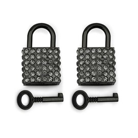 2-Pack Bling Square Padlock Mini Square Lock Decorative Padlock Luggage Accessory Handbag Charm with Key for Jewelry Box Diary (Black)