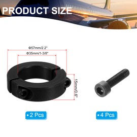 PATIKIL Bore 35mm Double Split Shaft Collar 57mm OD 15mm Thickness, 2 Pack 45#Carbon Steel Locking Collar Clamp Style with Set Screw for Machine Tools Industry, Black