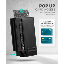 VULKIT Mens Wallet for Max.12 Cards with Pop-Up Credit Card Ejector Case, ID Window, Cash/Bills Compartment and Coin Pocket, Velcro Closure, Giftbox Packed, Black Nappa Leather