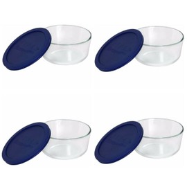 Pyrex 7201 Glass Food Storage Bowl w/ 7201-PC Dark Blue Lid Cover (4-Pack)