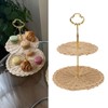 2 Tier Rattan Serving Standing Trays Round Woven Bread Fruit