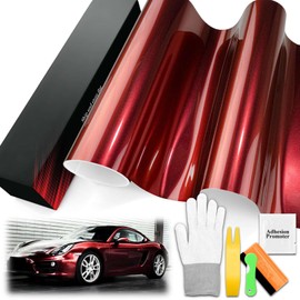 3FTx5FT PET Super Gloss Metallic Vampire Red High Glossy Vinyl Wrap Auto Car Sticker Decal Film Sheet Bubble Free Air Release Technology with Tool Set