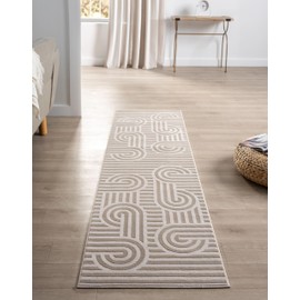 RUGGERRUGS Annabel Modern Geometric Area Rug for Kitchen, 2x7 Contemporary Arched and Linear Beige Neutral Runner, Stain Resistant Non-Shedding Carpet for Bedroom, Hallway or Entryway (2' x 7', Beige)