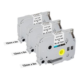 3 x Compatible with Brother TZe-231 P Touch Label Tape for Brother P-Touch Tapes 12 mm TZ TZE Tape White Laminated Label Tape for P-Touch PT-H100R PT-H105 PT-H100LB PT-H110 H107B PT-D400 PT-1000
