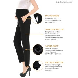 Alina Mae Maternity Pants Comfortable Stretch Over-Bump Women Pregnancy Casual Capris for Work (Black, Small (Size 4-6))
