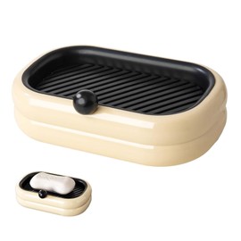 Soap Dish with Drain, Wall Mounted Plastic Soap Holder, Soap Dishes No Drilling, Double Soap Box Kitchen Sponge Holder, for Bathroom, Kitchen, Easy Cleaning