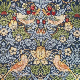 Tapestry Fabric - William Morris Strawberry Thief Navy Blue - Bird & Floral Design Upholstery Curtain Cushion Fabric Material (100cm x 140cm)