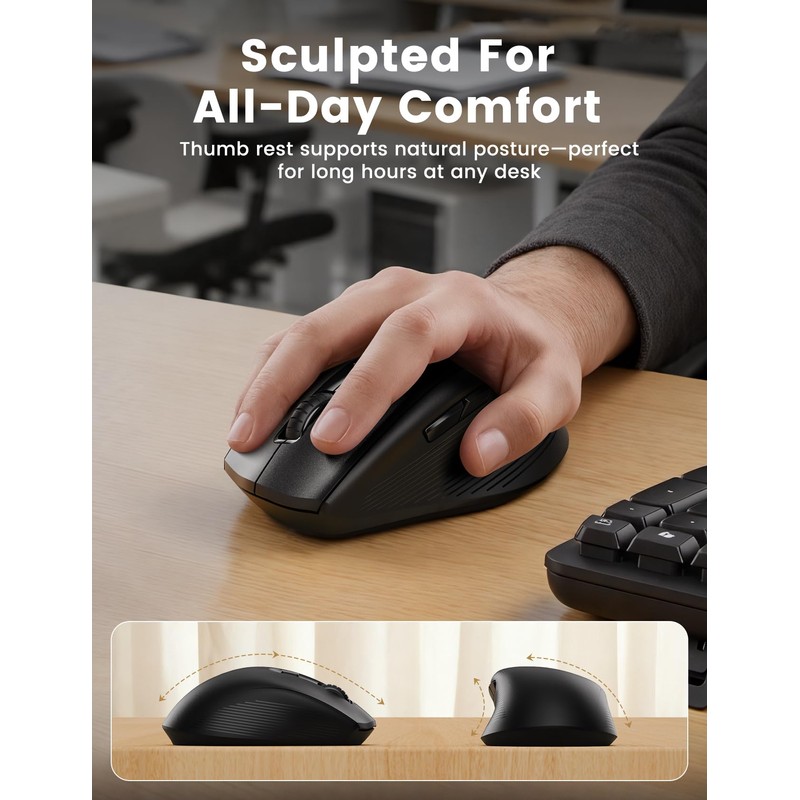Quiet Wireless Keyboard and Mouse Combo,30dB Silent Ergonomic Full-Size Keyboard