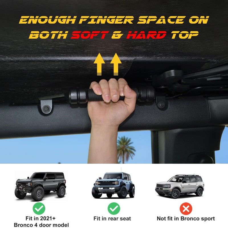 Updated Aluminum Grab Handles Compatible with Ford Bronco 2021-2025+ Rear
