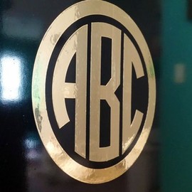 Custom Circle Monogram Initials Vinyl Decal/Sticker Cars YETI Cup Laptop Phone (4", Gold Chrome)