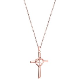 ipsana Cross Necklace for Women,14k Gold Plated Heart Dainty Jewelry Pendant Chain Gifts Box