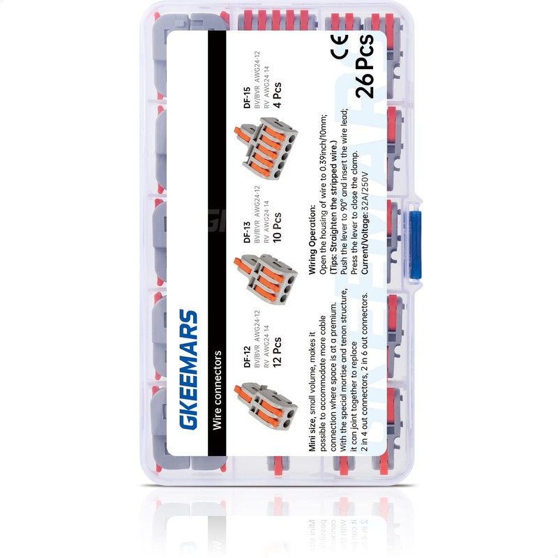 GKEEMARS 26Pcs Compact Splicing Connectors Wire Connectors Kit 2, 3