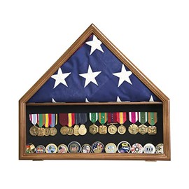 sfDisplay.com,LLC. Flag & Medals Pins Patches Insignia Challenge Coin Military Display Case Cabinet Rack (Walnut Finish)