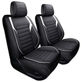 YIERTAI Truck Seat Covers Compatible with Ford F150 for 2009-2026 F-150 2017-2026 F250 F350 F450 Supercrew Raptor XLT Lariat Platinum King Ranch Crew Cab Waterproof Leather(2 PCS Front/Black-White)