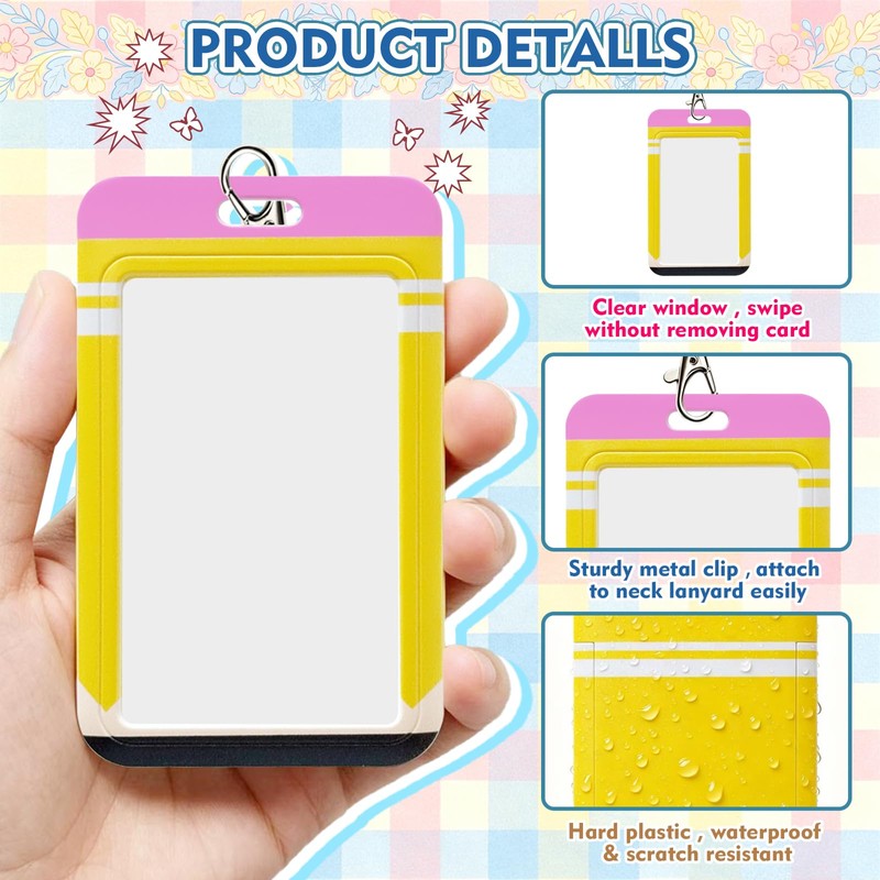 6 Pack Teacher ID Badge Holder with Lanyard, Cute Retractable