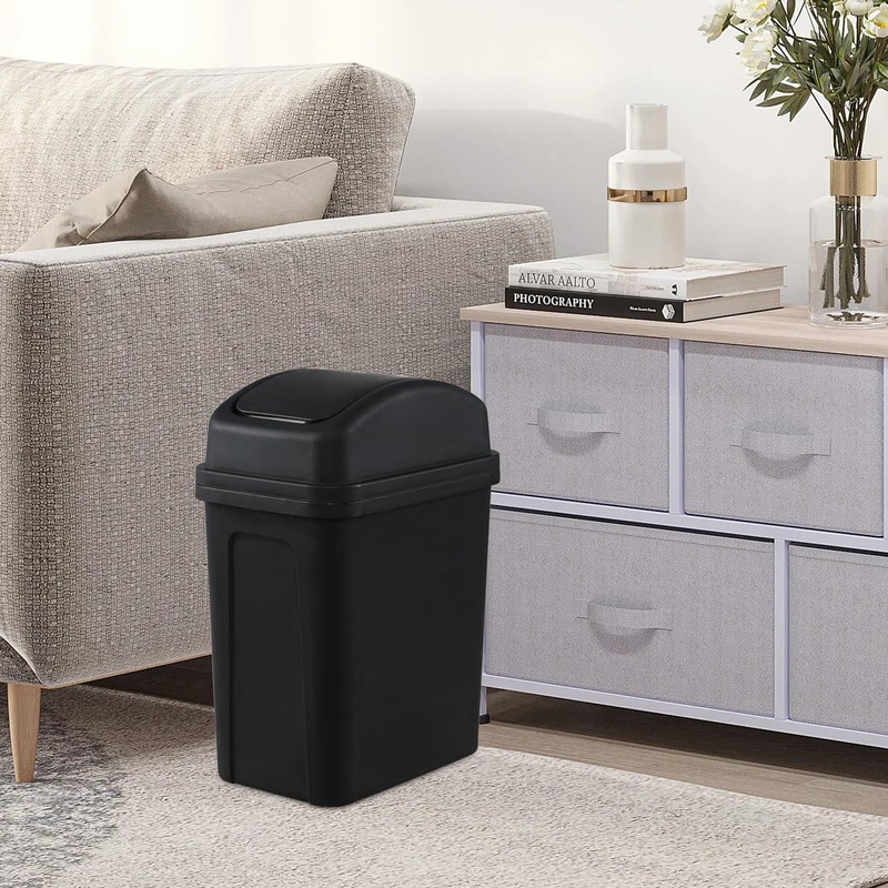Minekkyes 7 L Plastic Trash Bin with Swing Lid, Black