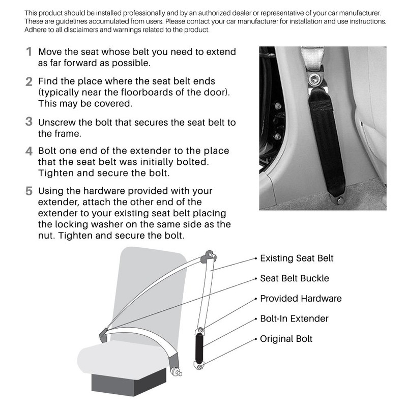 TWO-PACK - 12" / 31cm Universal Bolt-In Seat Belt Lengthener