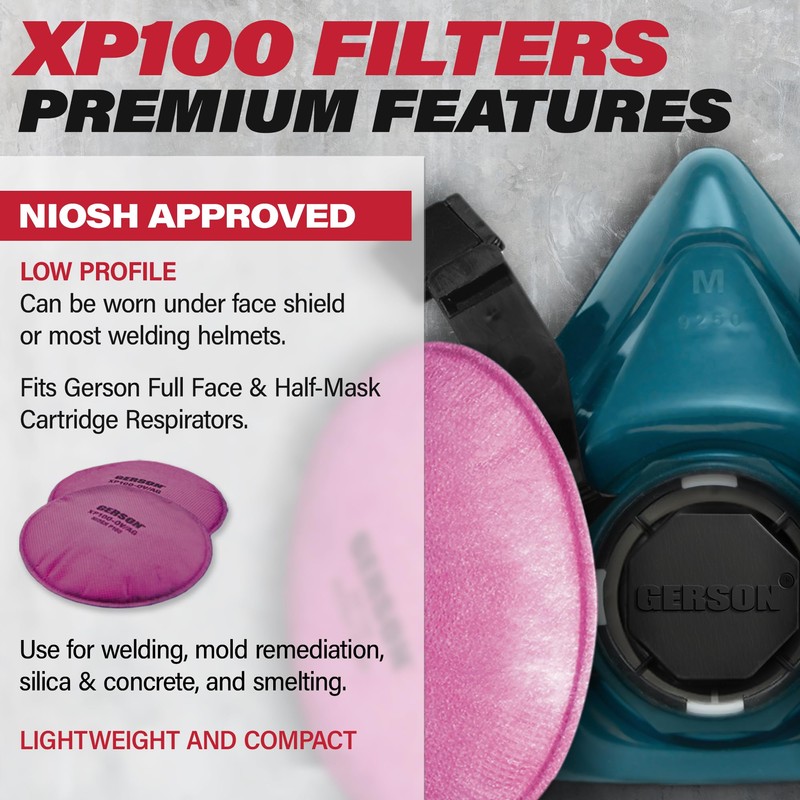 GERSON Respirator Mask XP100 Filters - NIOSH P100 Full and