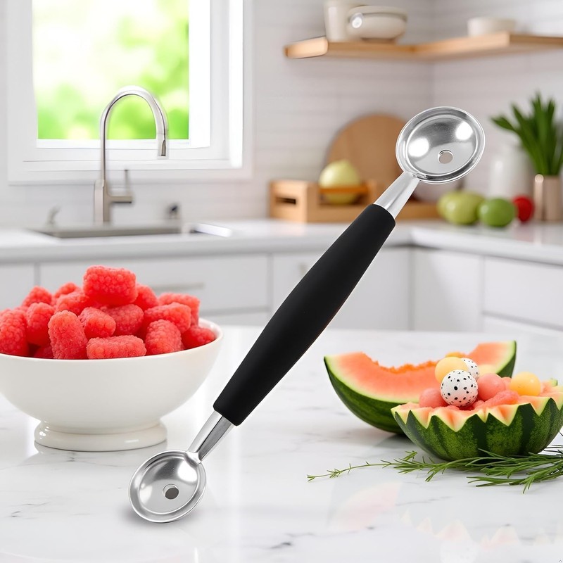 1Pc Black Double-Sided Fruit Melon Baller Spoon 2 in 1