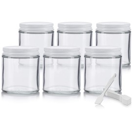 Clear Thick Glass Straight Sided Empty Jar Containers with White Metal Airtight Lid - 4 oz / 120 ml (6 pack)