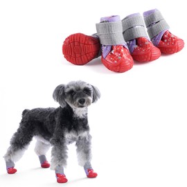 LUXIXI Dog Shoes for Small Medium Dogs, Waterproof Dog Boots & Paw Protectors with Soft Anti-Slip Rubber Sole, Dog Shoes for Rainy, Snowy, Muddy Ground (Red, 45#: (1.3"x1.5") WxL)