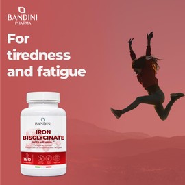 Bandini® Iron Capsules High Strength | 80mg Vegan Iron Bisglycinate with Natural Vitamin C | 6+ Month Supply, 180 Capsules | Tiredness, Fatigue, Blood, Immunity | High Absorption Supplement