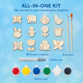 JOYIN 12 Wooden Magnet Creativity Arts & Crafts Painting Kit for Kids, Decorate Your Own Painting Gift for Halloween Crafts, Birthday Parties and Family Crafts, Party Favors for Boys Girls