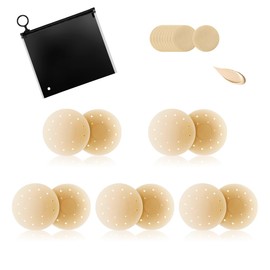 FHTECO Cakes Nipple Cover Silicone Self Adhesive Bra Breathable Sticky Bras Water-Proof Reusable Backless Invisible Bra (S, 5, 3#Caramel)