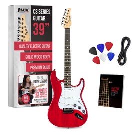 LyxPro CS 39” Electric Guitar Kit for Beginner, Intermediate & Pro Players with Guitar, Amp Cable, 6 Picks & Learner’s Guide | Solid Wood Body, Volume/Tone Controls, 5-Way Pickup - Red