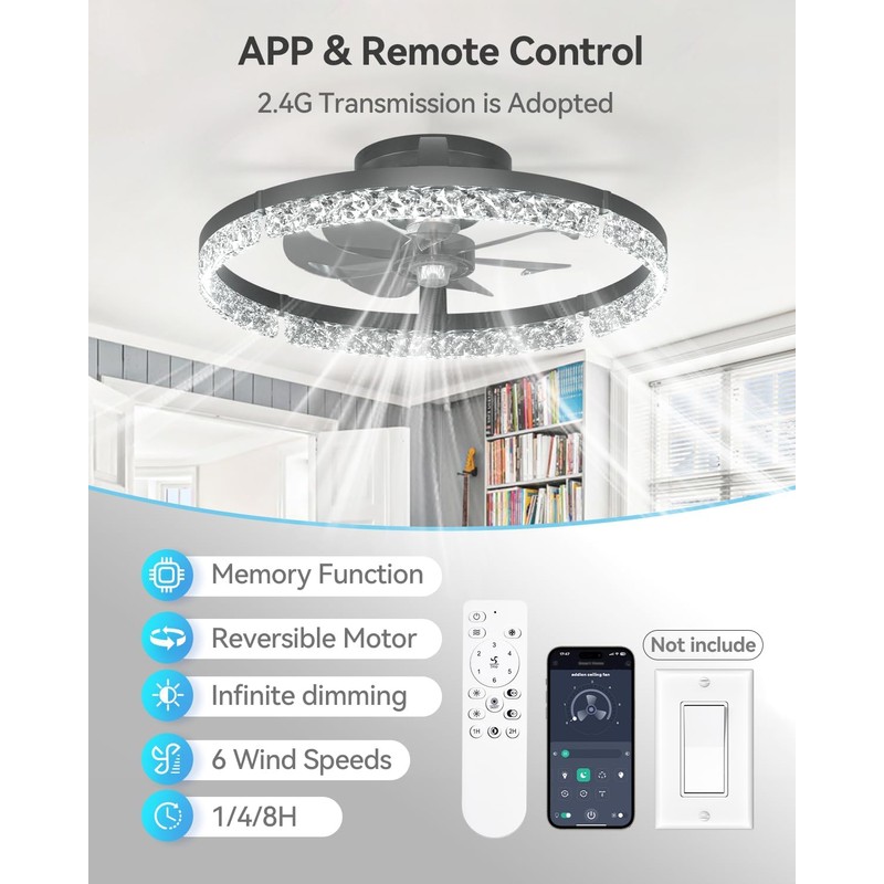 addlon Ceiling Fans with Lights and Remote, 20'' Low Profile
