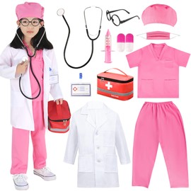 Children's Doctor Costume, Doctor's Coat, Doctor, Scientist, Unisex with Doctor's Case, Stethoscope, Capsules, Syringe, Glasses, Face Mask, Cap, ID Accessories, Boys Girls Fancy Dress from 2 3 4 5 6 7