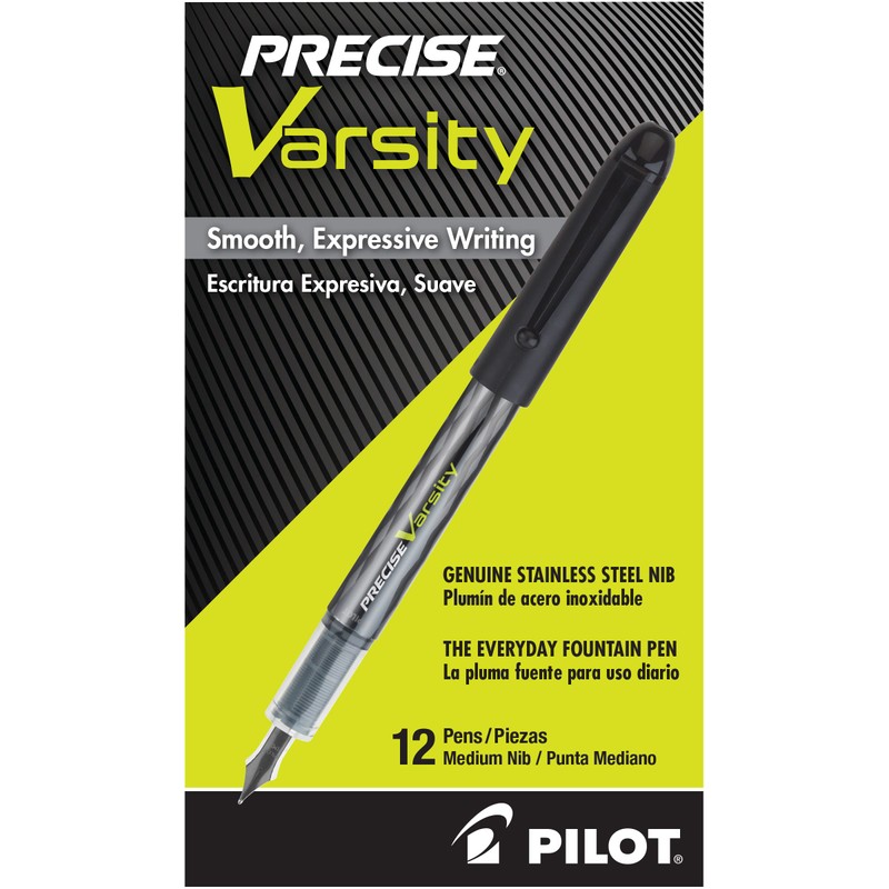 PILOT Precise Varsity Pre-Filled Fountain Pens, Medium Point Stainless Steel