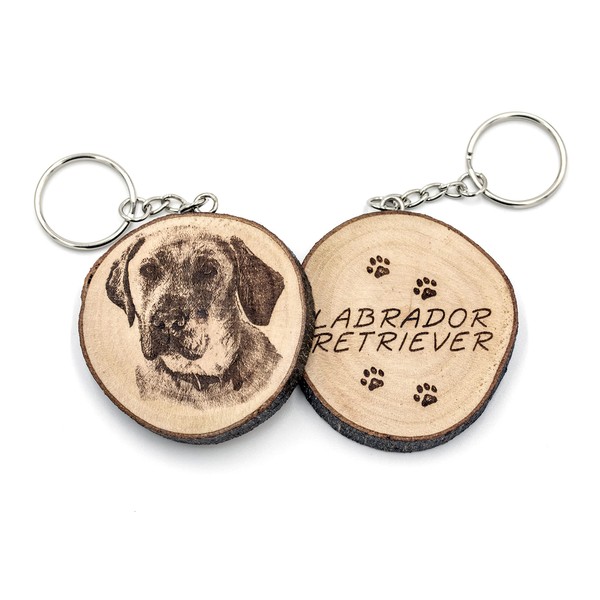 Generico Natural Wood Labrador Retriever Dog Keyring, Brown, One Size,