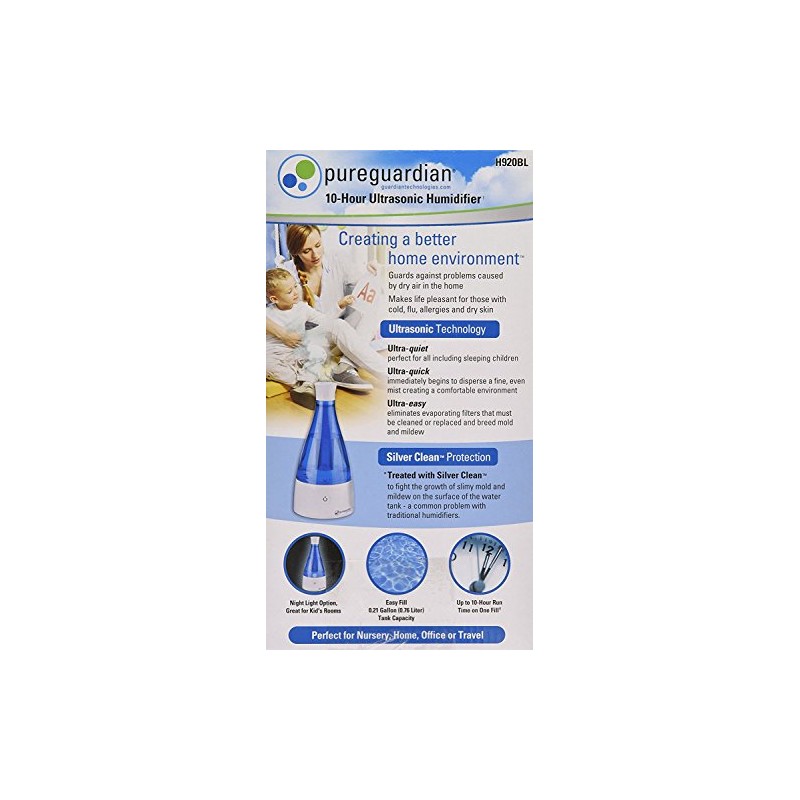 PureGuardian Ultrasonic Cool Mist Humidifier, 10 Hrs. Run Time, 210