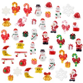 PLIGREAT 48 Pcs Mini Christmas Figurines, Miniature Resin Snowman Ornaments Santa Claus Snowflake Ornament Xmas Tree Decoration for DIY Christmas Fairy Garden Winter Party Indoor Decor
