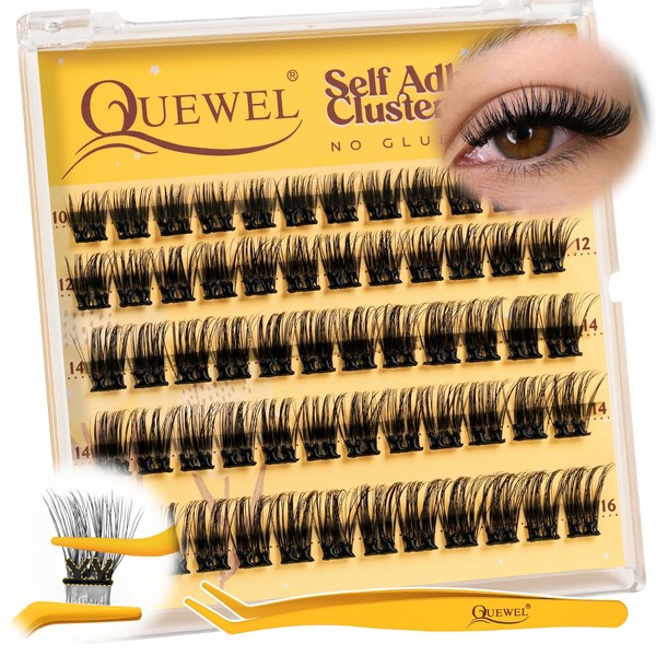 QUEWEL Selbstklebende Wimpernverlängerungen, natürlicher Look, ohne Kleber, 60-teiliges wiederverwendbares Wimpern-Set