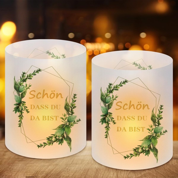 above zero Pack of 12 Tea Light Holders Table Decoration, Schön dass Du Da Bist, Table Decoration for Christening, Birthday, Communion, Wedding, Confirmation Party, Suitable for Tea Lights, Candles