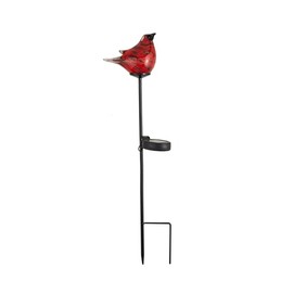 Mud Pie Cardinal Glass Lit Garden Stake; Approx 33"