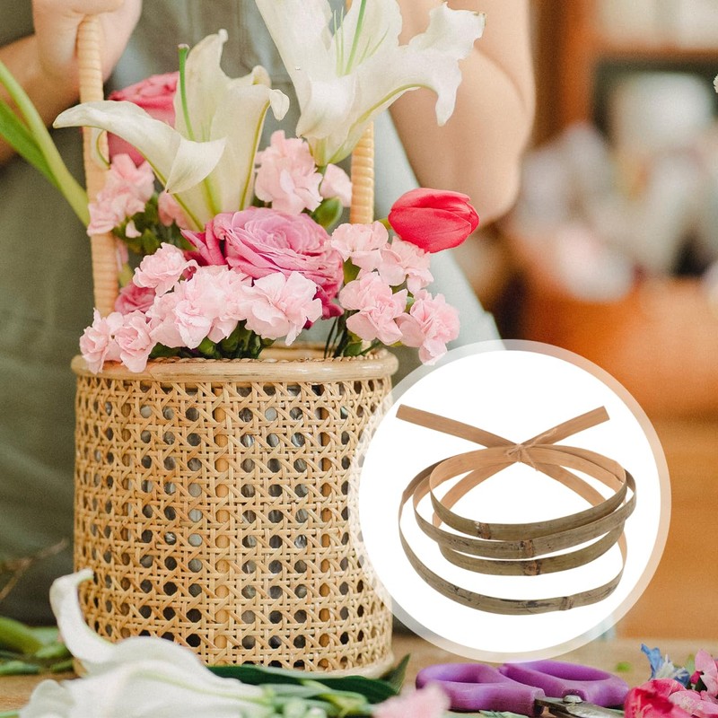 STOBOK Bamboo Weaving Strip Roll Flat Bamboo Strip for Basket