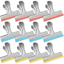 HOUSE AGAIN Stainless Steel Silver Chip Bag Clips Covered with Silicone - NO More Sharp Edges - Air Tight Seal Bag Clips, 5 Inches, 3 Inches and 2.5 Inches - Color: 12pcs S (2.5 inches)
