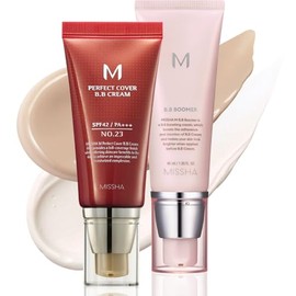 MISSHA KIT BB ESSENTIALS M PERFECT COVER BB CREAM No.23 Natural BeigeSPF 42 PA 1.69 oz y M BB Boomer 1.35 oz - Ligero, multifunción, alta cobertura   