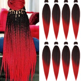 Pre Stretched Braiding Hair Extensions 26inch 8packs Mixed Color Professional Braids Hair Soft Yaki Straight Braid Hair Hot Water Setting Synthetic Crochet Hair (26inch,Mixed Black & Red)