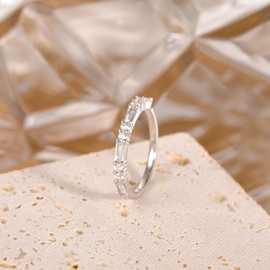 SHINYSO Wedding Band for Women Cubic Zirconia Ring Baguette Round Thin Stackable Rings Eternity Band for Her Gold/Silver Size 4-10 (Silver, Size 6.5)