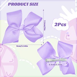 2 Pcs Purple Hair Bows for Girls – Large Clips, Soft Ribbon Barrettes (Purple)