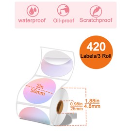 2 x 2 Round Thermal Labels, 420 Sheets/3 Rolls for M110/M120/M220/M221 Label Printer, 2 Inch Circular Thermal Labels for Business and Home, 420 Labels for Printers, Dreamy Purple