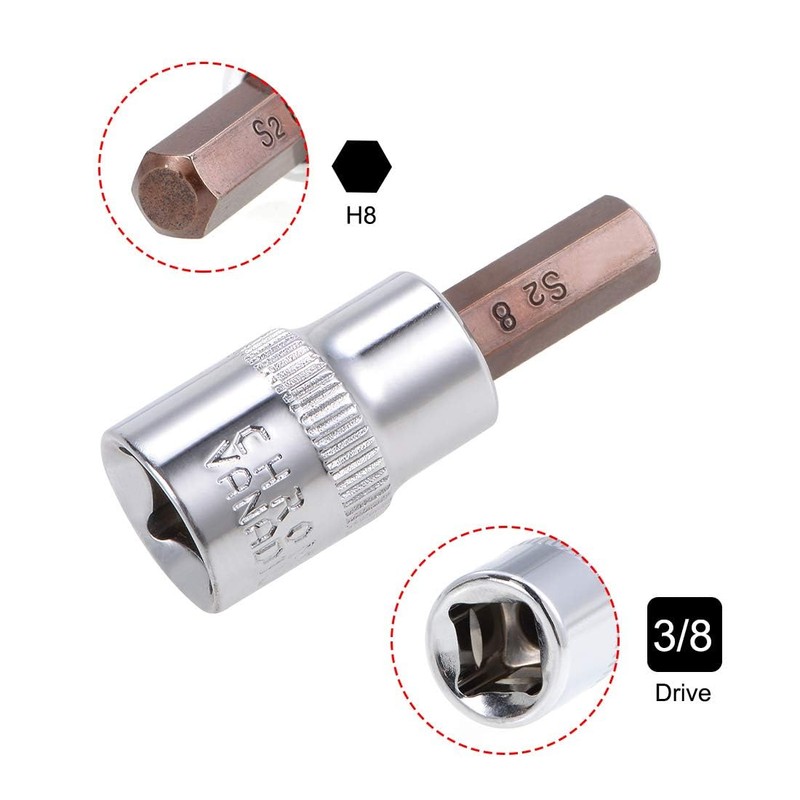 TA-VIGOR 2Pcs Hex Bit Socket, 3/8" Drive x H8 (8mm)